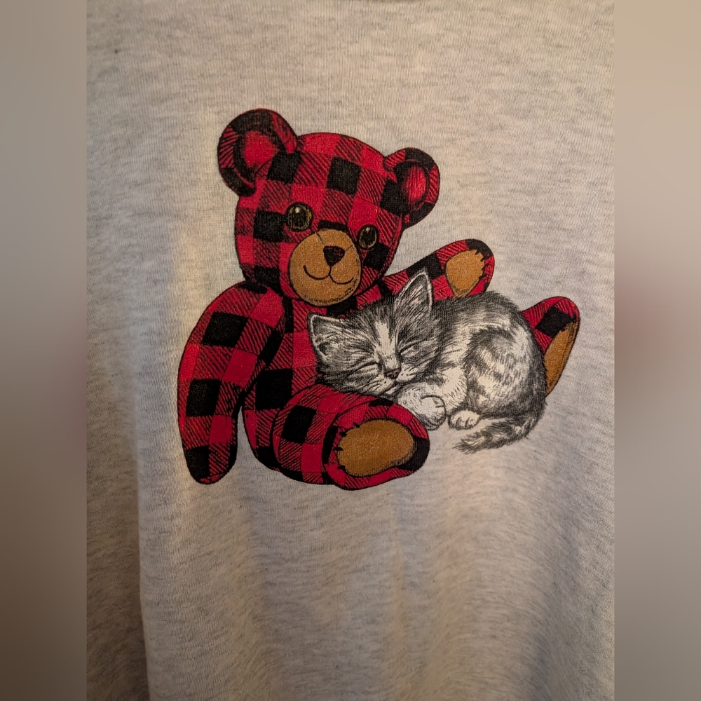 🐻Vintage 90s Sweatshirt – Plaid Teddy & Kitten Front / Winchester Virginia Back - Picture 3 of 7